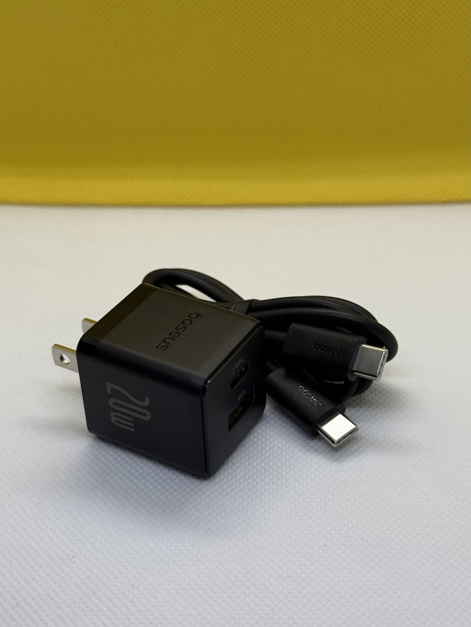 Baseus Palm Fast Charger C+U 20W US With Mini Cable USB-C to USB-C 60W for iPhone 15, 14, 13, 12, 11, X Series - Charge Two at Once product image 1