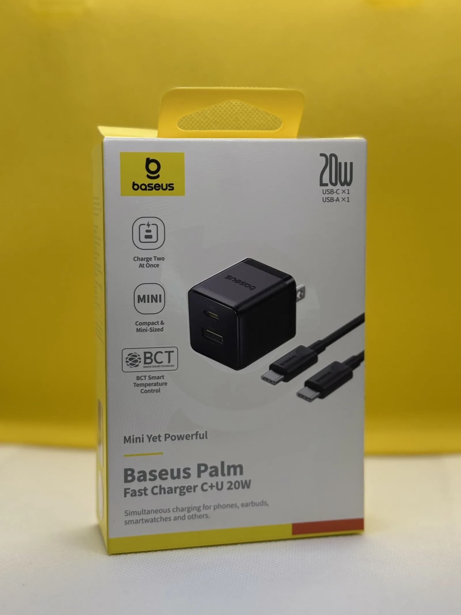 Baseus Palm Fast Charger C+U 20W US With Mini Cable USB-C to USB-C 60W for iPhone 15, 14, 13, 12, 11, X Series - Charge Two at Once product image 2