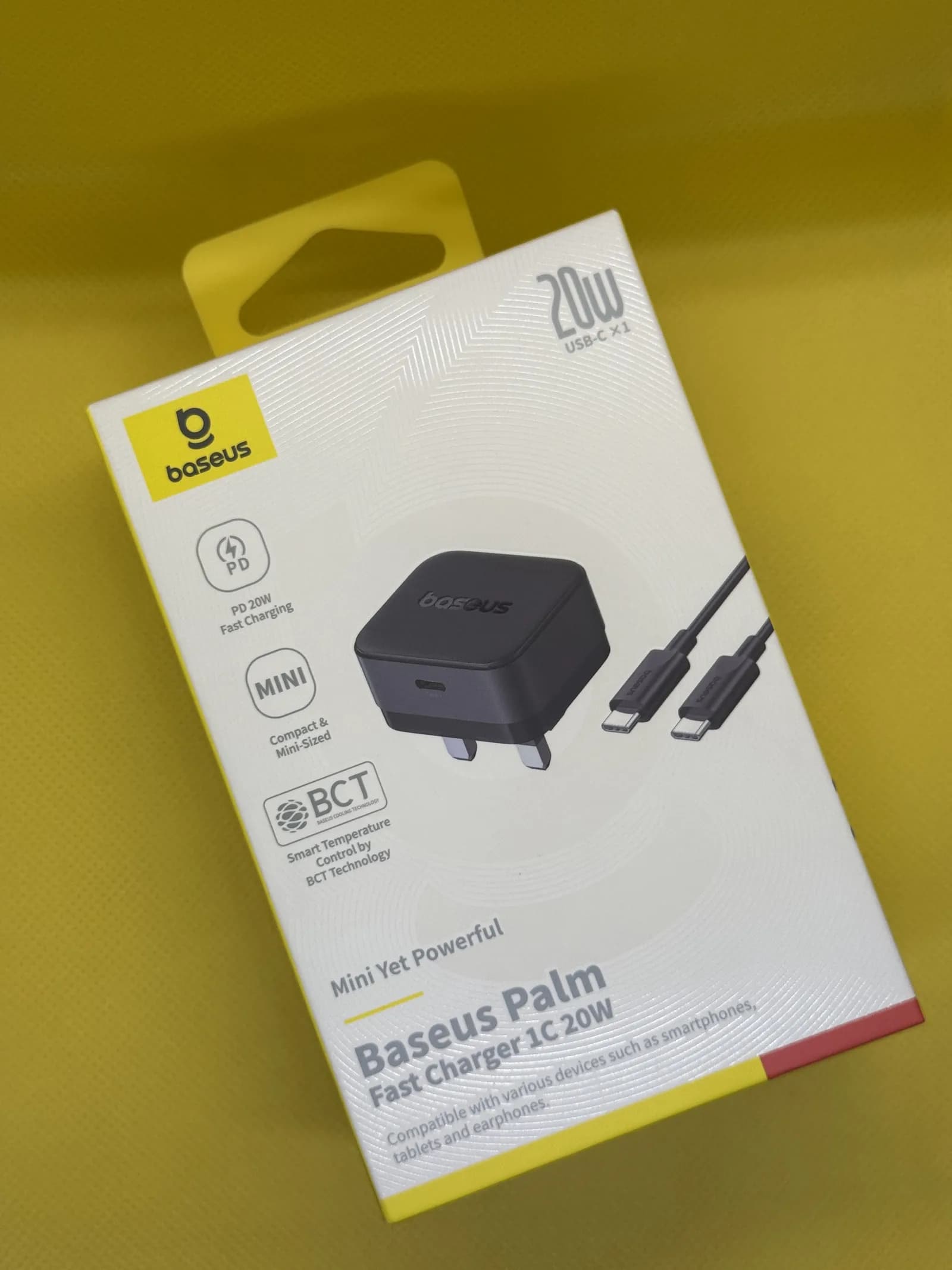 Baseus Palm 20W PD Type-C With C to C Cable Fast Charging Wall Charger - Ultra Fast USB-C Charger With UK Plug - Black product image 2